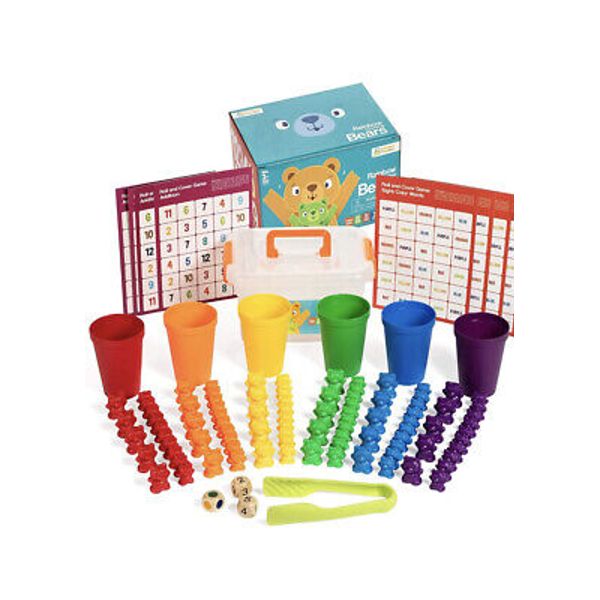 Rainbow Counting Bears for Toddlers w/Matching Sorting Cups and Storage Box