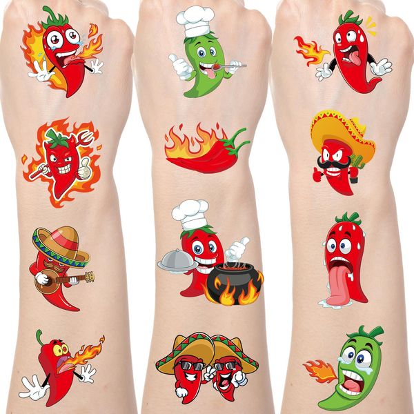 Chili Cook off Temporary Tattoos - Lovarywow 200+ Chili Cook off Decorations for Party Cute Pepper Temporary Tattoos Stickers Gifts Chili Cookoff Prizes Rewards Red Pepper Party Supplies Favors Decor