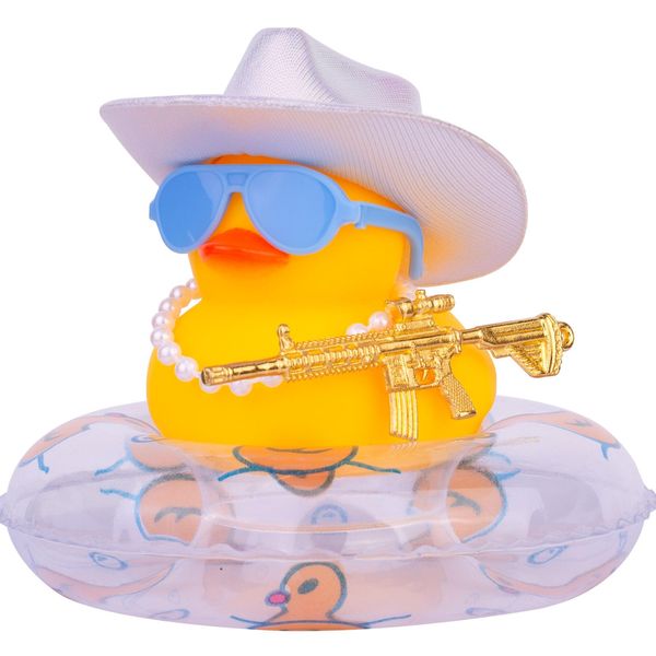 MuMyer Cowboy Duck for Cars, Rubber Duck for Car Dashboard, Cool Duck Car Ornaments Accessories with Mini Holographic Cowboy Hat Swim Tube Necklace Sunglasses and Special Prop(Ij8)