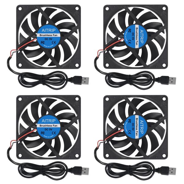 AITRIP 4PCS 80mm USB fan 5V Brushless 8010 80x80x10mm for cooling DIY PC computer case 3D printer CPU cooler radiators