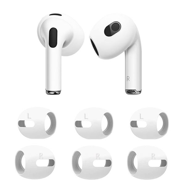 VSuRing Airpods 3 Earbud Tips Fit in the Case, Silicone Chargeable, Compatible with 2021 AirPods (3rd Generation), Earphone Cover, Silicone Cover, 3 Sets of 6, Storage Case Included (White)