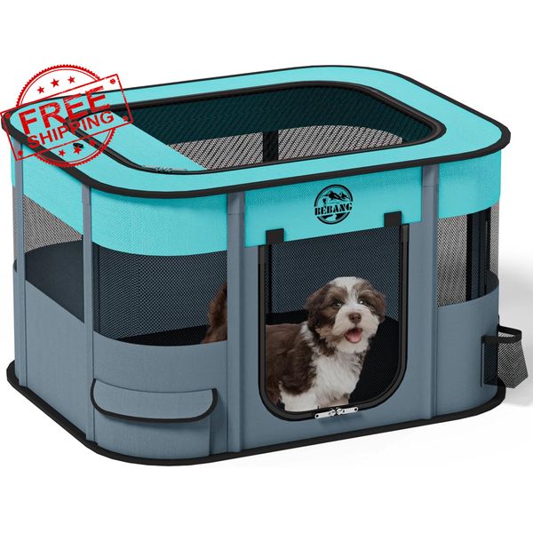 Dog Playpen, Puppy Play Pen Indoors Pet Playpens Outdoor Small Dogs Portable Fol