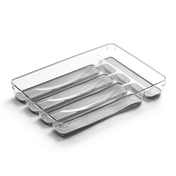 BINO 5-Slot Silverware Organizer for Drawer | Plastic Utensil Kitchen Drawers Tray Organization w/Grip Lining (Light Grey)