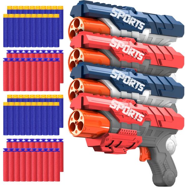 POKONBOY 4 Pack Blaster Guns Compatible with Nerf Guns Bullets, Toy Guns for Boys Girls with 80 Pack Foam Refill Darts, Hand Gun Toys for 6 7 8 Year Old Kids Christmas