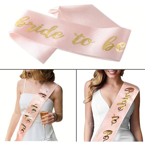 3pcs Bride to Be Sash Set for Bridal Shower Hen Do Wedding Veil, Rose Gold Wedding Sash Bridal Wedding Veil and Bride to Be Banner for Wedding, Bridal Shower, Bachelorette Party