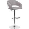 Gray Fabric Adjustable Height Barstool with Rounded Mid-Back and Chrome Base