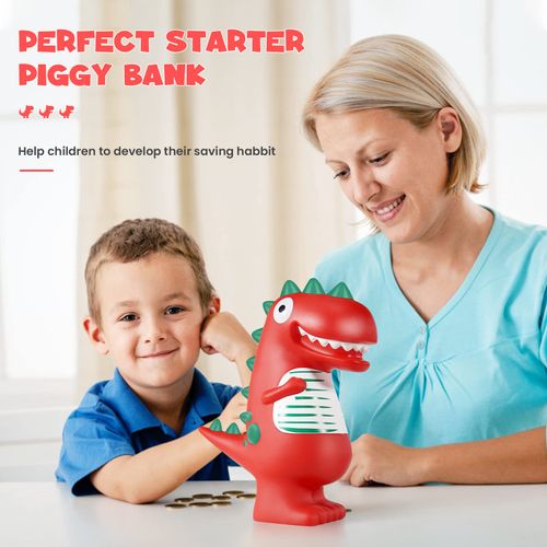 Piggy Bank Dinosaur Money Box Coin Money Tin Personalised Money Jar for Kids and Adults Birthday Gifts for girls and boys Cute (Red)