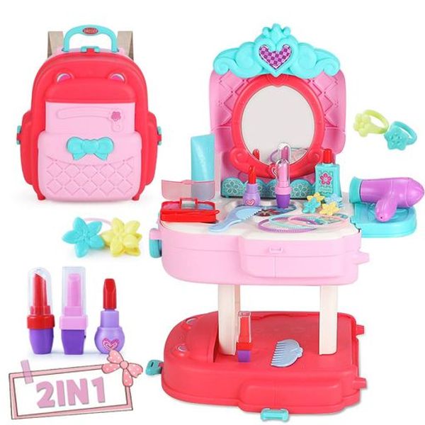 CORPER TOYS Makeup Toy, 2-in-1 Dressing Table Toy, Girls Makeup Set, 30 Pieces, Makeup Toy, Pretend Play, Makeup Pretend Play, Cute, Comes with Backpack, Pretend Play, Christmas Gift, Ages 6 and Up