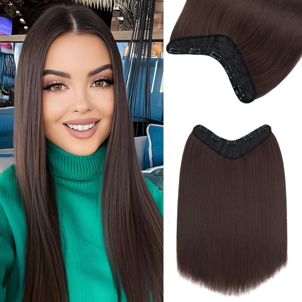 TESS Hair Extensions Clip in One Pieces Straight Synthetic Hair Pieces 18 Inch Clip in Hair Extensions Long Clips Hair Extension for Women 160g, 10D Chocolate Brown