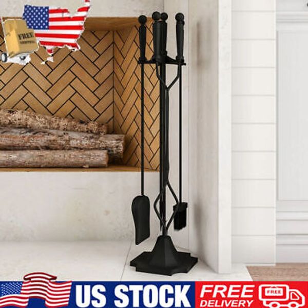 NEW 5 Piece Fireplace Tool Set Heavy Duty Iron Tools Fireside Poker Brush Shovel