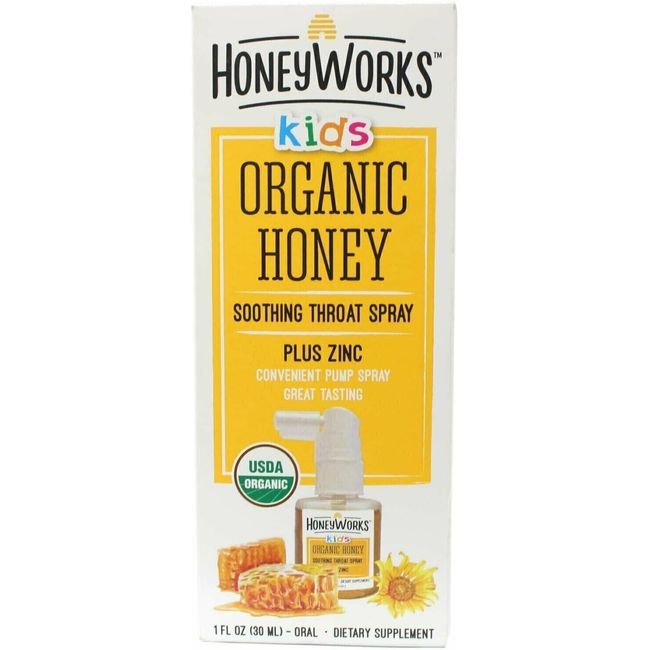 Honey Works Kids Soothing Throat Spray w/ Zinc Organic Honey Dietary 1 Oz