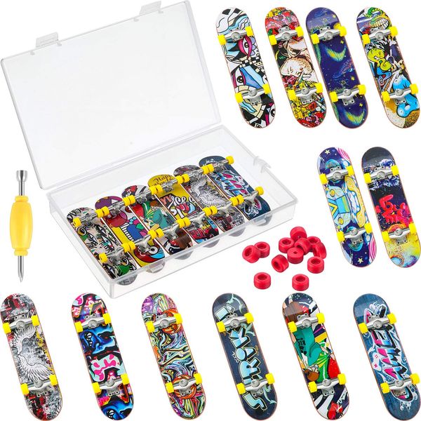 25 Pieces Fingerboards Set Mini Finger Skateboard Fingertip Movement Party Favors Finger Skate Include Replacement Wheels and Tools