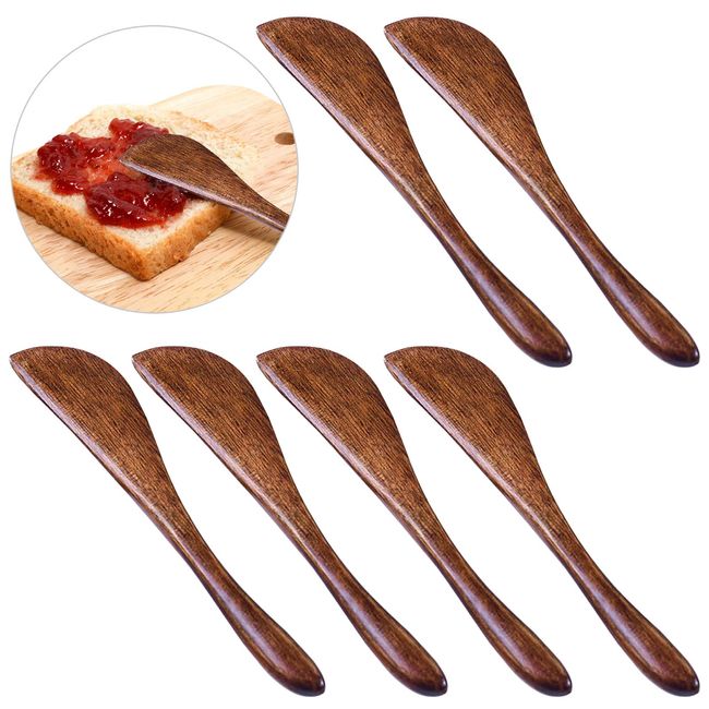 6 Pack Wooden Butter Knife, findTop 6 Inch Condiment Knives Wood Super Handy Kitchen Utensils Peanut Jelly Spreader