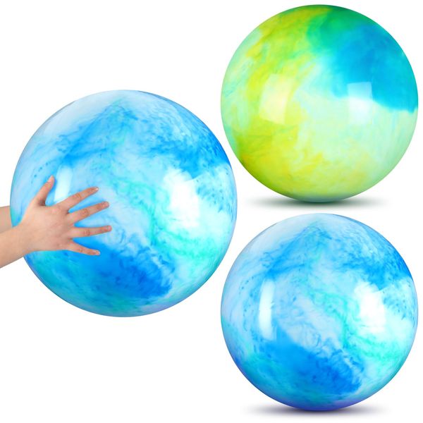 Deekin 2 Pcs 15 Inch 18 Inch Marbleized Bouncy Balls Large Hedstrom Ball Inflatable Rubber Playground Sensory Balls Bouncy Toys Balls for Kid Adults Outdoor School Water(Blue and Green, 18 Inches)