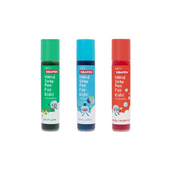 SOAPEN Kids' Roll-On Hand Soap | As Seen on Shark Tank | Fun, Colorful Soap Pen | Encourages Proper Handwashing (3-Pack: Fresh Pear/Berry Blast/Tangy Tangerine)