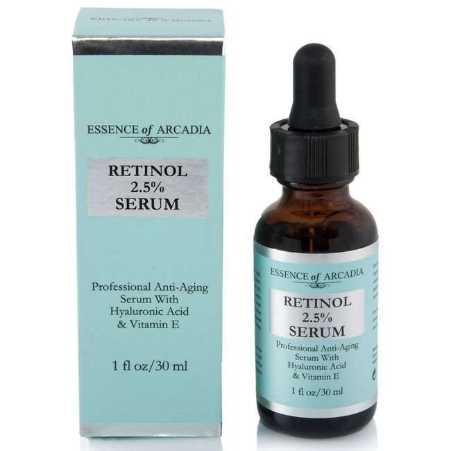 Essence of Arcadia RETINOL Serum 2.5% Professional Anti- Aging Formula With hydrating Hyaluronic Acid and Vitamin E, Minimize Wrinkles