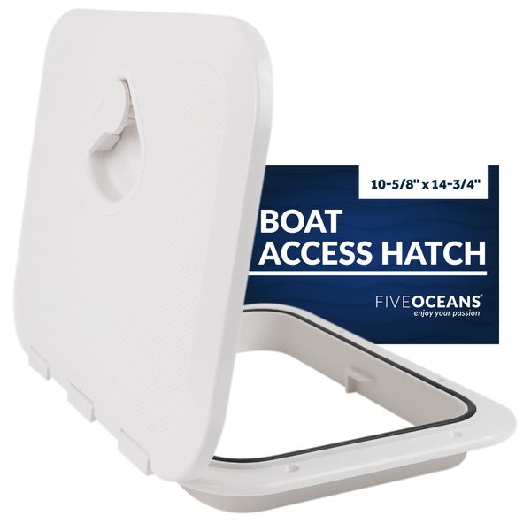 Five Oceans Boat Hatch, Marine Access Hatch, Boat Hatch Lids, Recessed Handle Locking System, 10-5/8" x 14-3/4", White Premium Series - FO3624