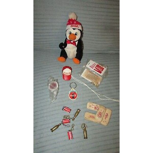 VINTAGE COCA COLA TOYS KEYCHAINS WHISTLE LUGGAGE  TAGS  ERASERS CONVENTION 1977