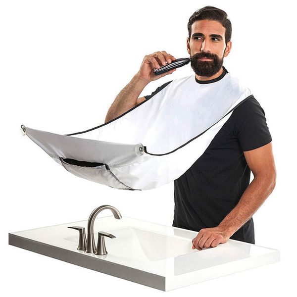 TINYOUTH Beard Catcher, Portable Beard Shaving Bib with Suction Cups,Beard Trimming Apron,Gift for Men Father Husband,White