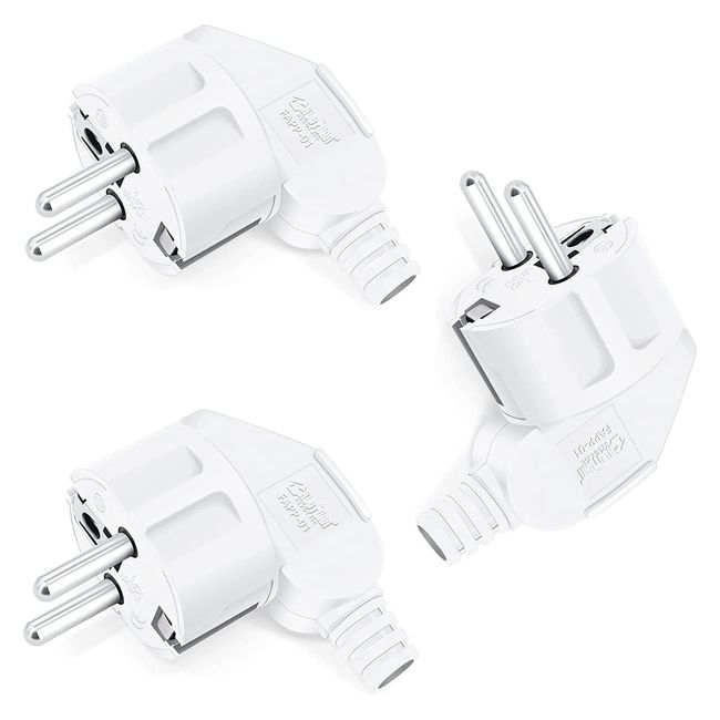 3 Stück Schuko Stecke 250V, Schutzkontakt-Stecker mit Knickschutztülle für 8-10mm Kabel, Stromstecker mit Zugentlastung, Spritzwassergeschützt und Langlebig, Weiß