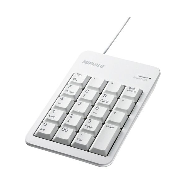 BUFFALO BSTKH100WH Wired Numeric Keyboard with Tab Key USB Hub, White