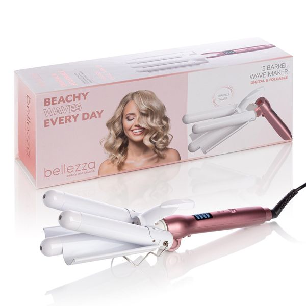 BELLEZZA : Digital and Foldable 1" Three Barrel Waver. (White Pink Rose)