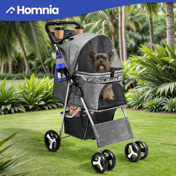 4 Wheels Dog Cat Stroller Pet Travel Carriage w/ Folding Carrier Cart Cup Holder