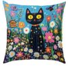 Decorative Cat Floral Throw Pillow Cover, 45 cm, Single-Sided Print, Polyester