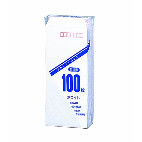 Marui Envelopes, Long No. 4, Length 4, White Envelopes, White, 100 Sheets Toku-103H