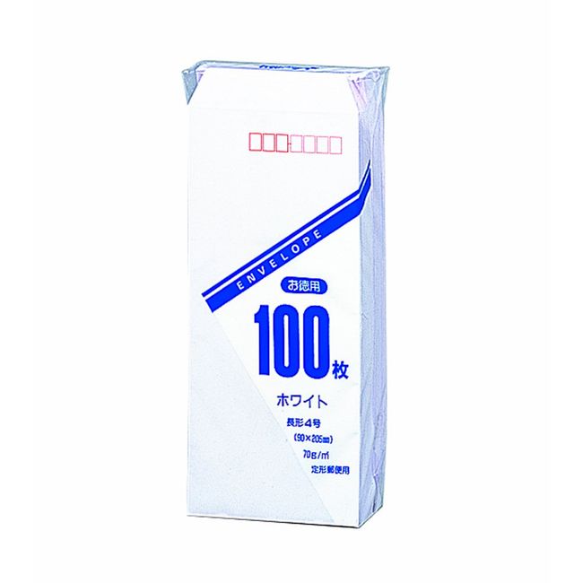 Marui Envelopes, Long No. 4, Length 4, White Envelopes, White, 100 Sheets Toku-103H