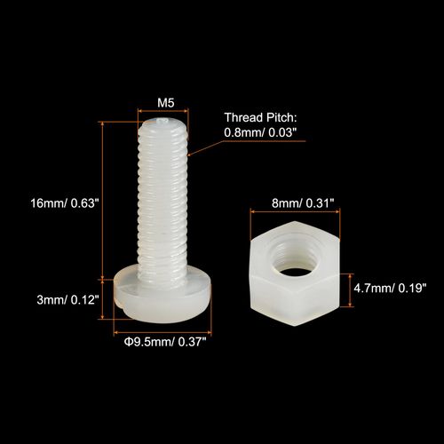 sourcing map 20 Pairs Nylon Screw Nut Assortment, M5x16mm Slotted Pan Head Screws & M5 Hex Nuts for Machinery, Electronics, White