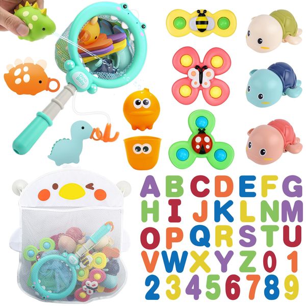 LZZAPJ Baby Bath Toys for Toddlers 1-3, Kid Bathtub Toy with 36 Foam Bath Letter & Number, Fishing Games with Fish Net, Water Pool Toy with Storage Bag, Shower Toy Gift for Boy Girl Infant 1 2 3 4 5 6