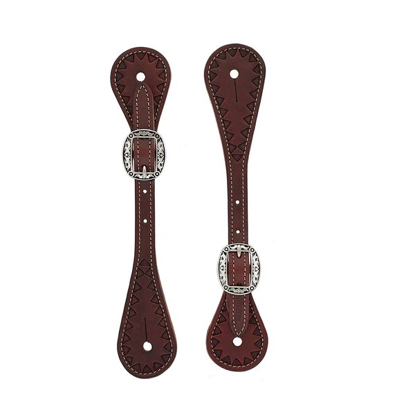 Weaver Leather Youth Hand Tooled Triangle Border Spur Straps, Chestnut