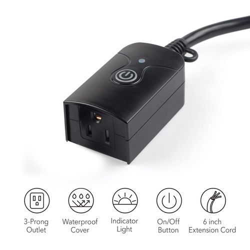 HBN Outdoor Indoor Wireless Remote Control 3-Prong Outlet Weatherproof Heavy Duty 15 A Compact 1 Remote 3 Outlets with Remote 6-inch Cord 100ft Range ETL Listed (Battery Included)