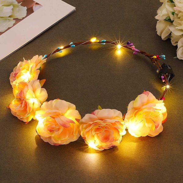 Zoestar LED Flower Crown Headbands Light Up Hair Wreath Headband Bridal Garland Headpiece Floral Festival Headdress Hair Accessories for Women and Girls