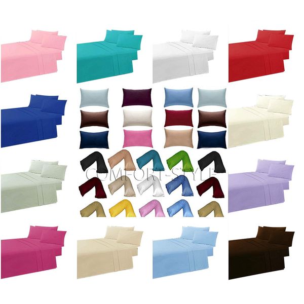 Luxurious Super PolyCotton FLAT BED SHEETS ~ Plain Dyed PERCALE Flat BEDDING SET~ Various Lush Colors ~ UK SIZES (White, Single)