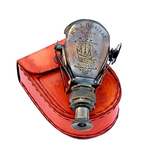 ASI NAUTICAl Marine Vintage Antique Handheld Brass Monocular Binocular for Hunting,Bird Watching,Trekking,Camping, Sports,Outdoor Games,Binocular for Adults and Kids with Leather Cover, ASI0055