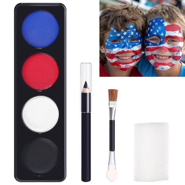 Black White Red Blue Face Body Paint kit, Professional Face Painting with Eyebrow Pencil Brush Sponge for Art Theater Halloween Party Cosplay Clown Sfx Makeup for Women Adults, Non-Toxic