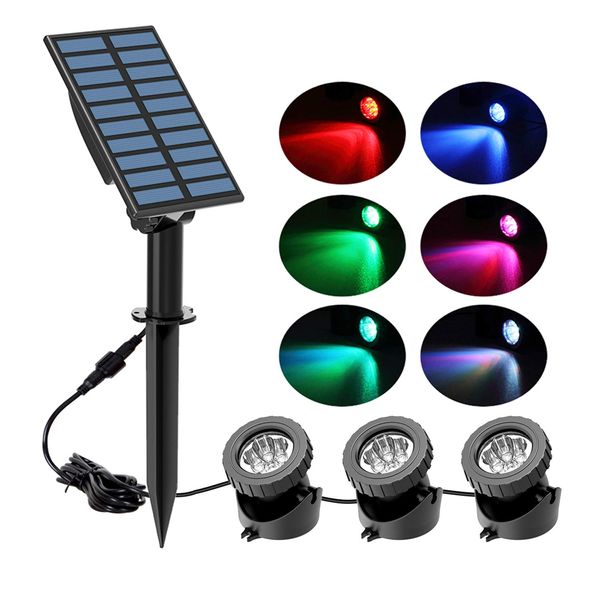 NATPOW Solar Pond Lights, Submersible Pond Light with 3 Lamps 18 LEDs Landscape Spotlight Underwater Lights IP68 Waterproof Amphibious Lighting Light for Garden,Outdoor(Long Press 3S to Turn on)