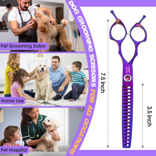 JASON Dog Scissors for Grooming - 7.5" Chunker Scissors for Dog Grooming, Japanese 440C Stainless Steel Chunking Shears with Diamond Adjustable Screw (18 Teeth, Purple)