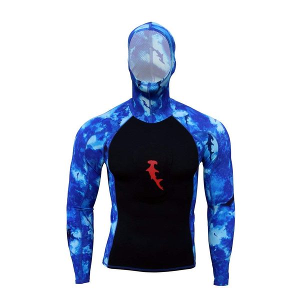 Hammerhead Spearguns - Ambush Long Sleeve Rashguard w/Hood - HH Camo Blue - X-Large