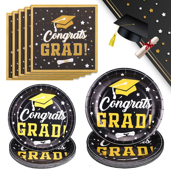 KESOTE Graduation Party Plates & Napkin Set Grad Party Dinnerware for 24 Guest High School College Master PhD. Congrats Graduation Party Favors