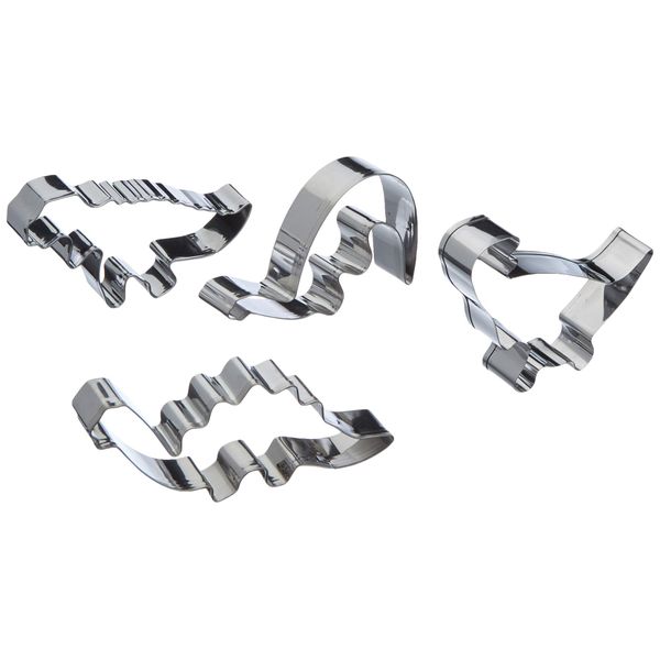 KitchenCraft Dinosaur Cookie Cutter Set, Stainless Steel, 4 Piece, Silver