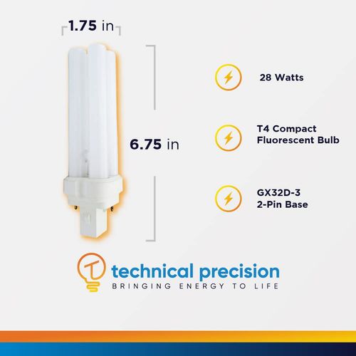 Technical Precision Replacement for Philips Light Bulb PL-C15mm/28w/827 28 Watt Energy Saver Plug in Bulb with GX32D-3 2-Pin Base - T4 CFL Light Bulb 2700k Soft White - 1 Pack