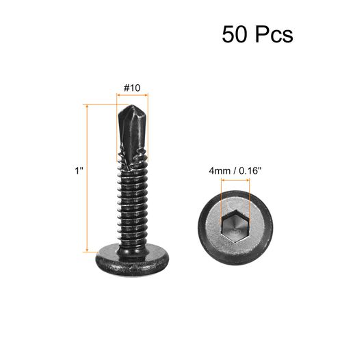 sourcing map Hex Socket Self Tapping Screws, 10 x 1" 410 Stainless Steel Sheet Metal Flat Head Drilling Screw 50pcs, Black