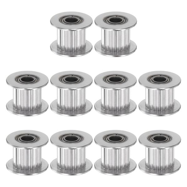 uxcell 2GT Idle Pulley Idle Pulley Timing Belt Pulley for 3D Printers, CNC Machine Tool Fixture, Aluminum, 20 Teeth, 0.2 inch (5 mm) Bore, 0.7 inch (18 mm) Diameter, 0.4 inch (10 mm) Wide Belt, Silver Tone, 10 Pieces