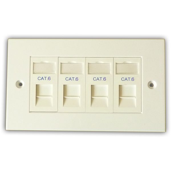 Comms2Go CAT6 Quad Port Faceplate - Socket - RJ45 - Ethernet - Network - Face Plate Module (4 port)