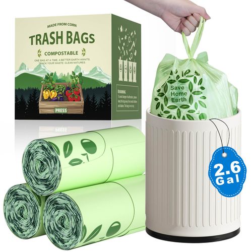 2.6 Gallon Compost Bags with Handle Tie, AYOTEE 75 Count Mini Compost Kitchen Food Scrap Waste Bags, Certified By ASTM Standard Compostable Trash Bags for Compost Bin Kitchen Green