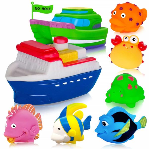 Mold Free Bath Toys for Toddler-1-3 - No Hole Bath Toy for Infants 6-12 Months - Baby Bathtub Water Pool Toys Shower Gifts for 1 2 3 Year Old Boy Girl - Toy Boats for Water Play Baby Bath Essentials