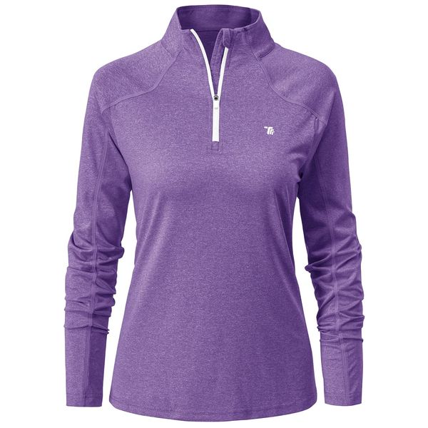 Gopune Women's Half Zip Long Sleeve T-Shirt, Sports Shirt, Running Wear, Golf Wear, Tennis Wear, Cut & Sewn, Stretch, Long Shirt, Thin, Sweat Absorbent, Quick Drying, For Spring and Autumn, UV